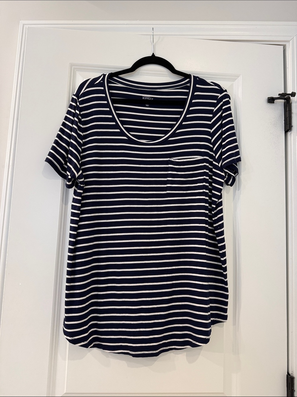 Market & Spruce Navy and White Striped Scoop Neck Tee